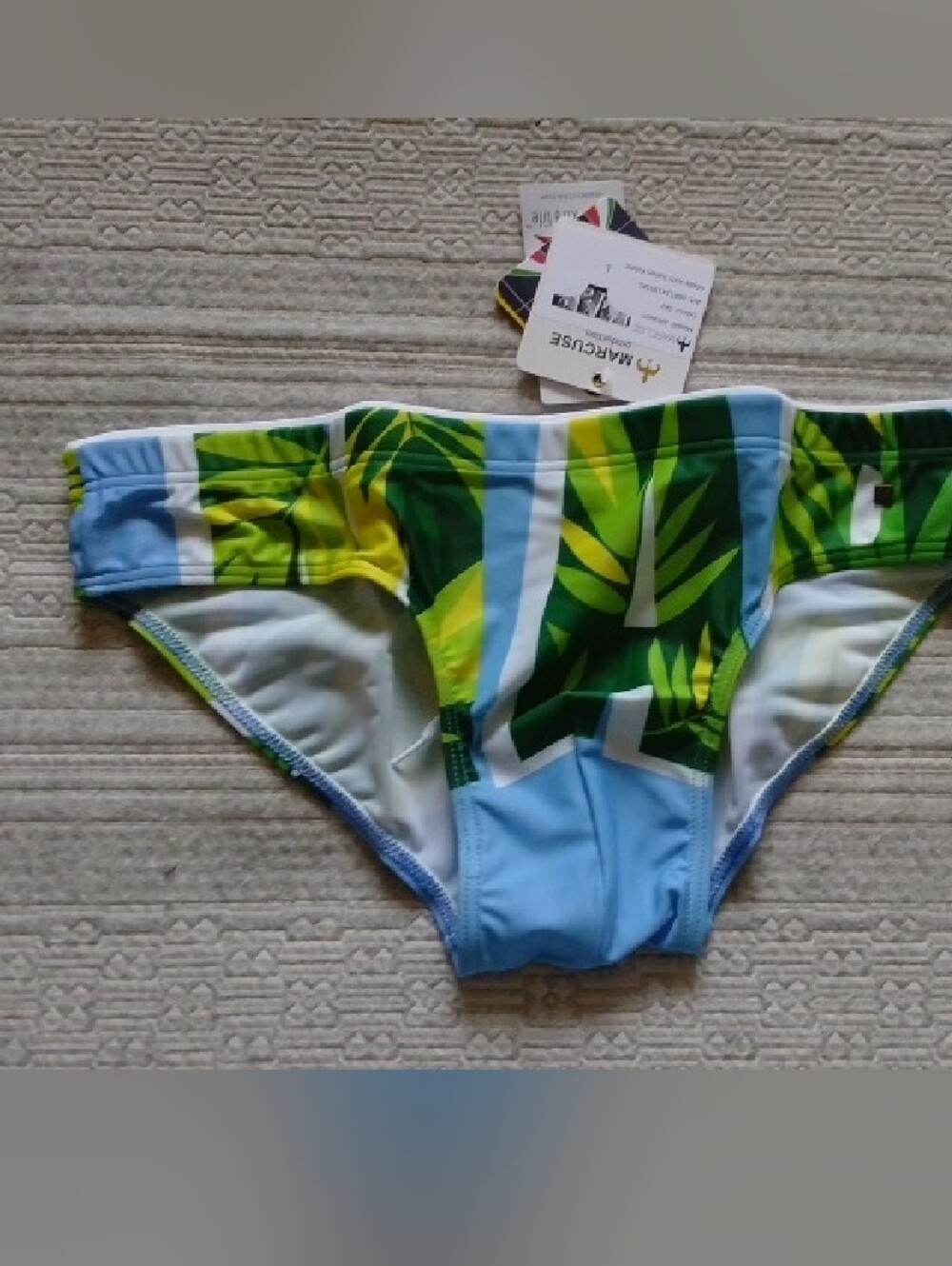 Marcuse Men's Tropical Leaf Swim Briefs - Light Blue & Green